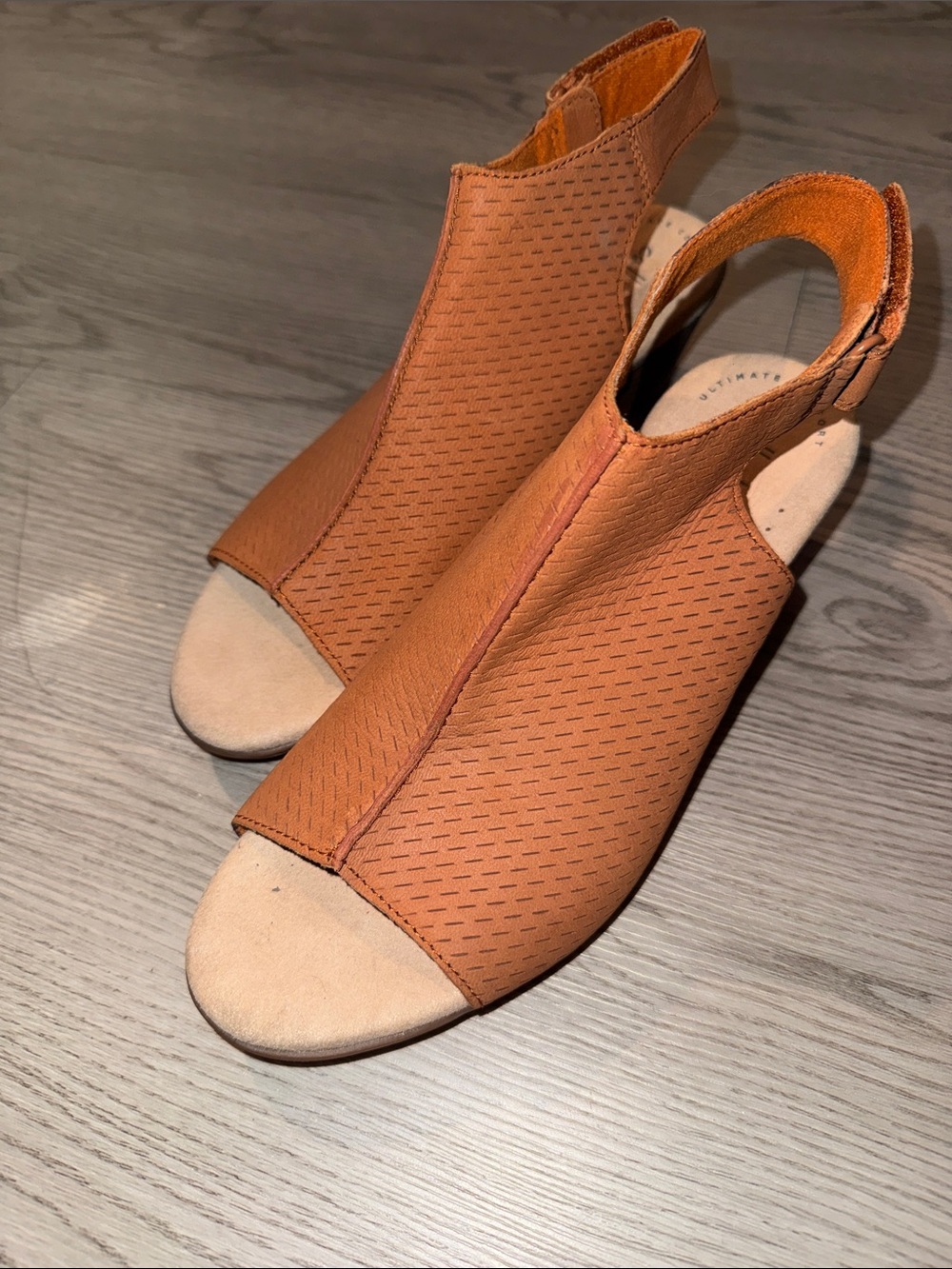 Clarks Perforated Open-Toe Slingback Sandals in Cognac Brown